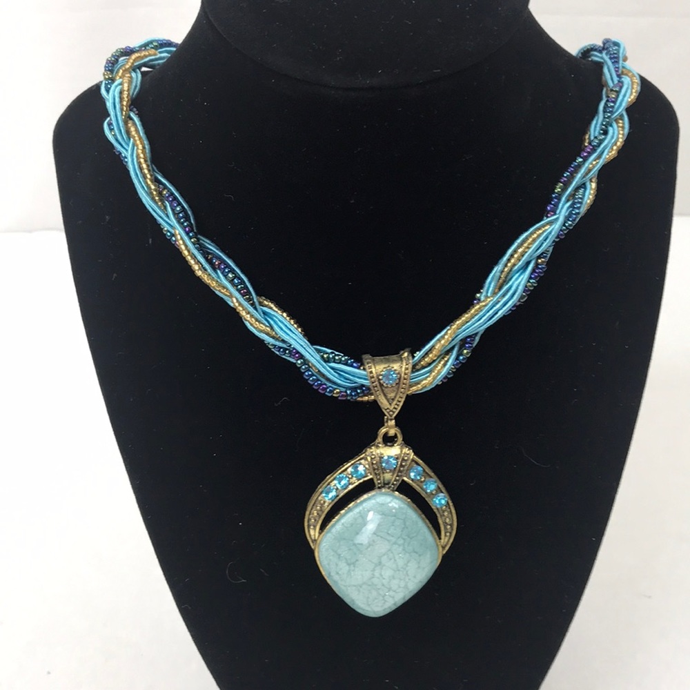 Blue Boho Necklace Pendant